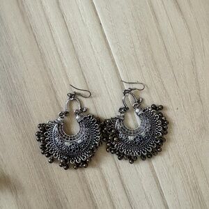 Bohemian Detailed Filigree Hoop Earrings - Silver